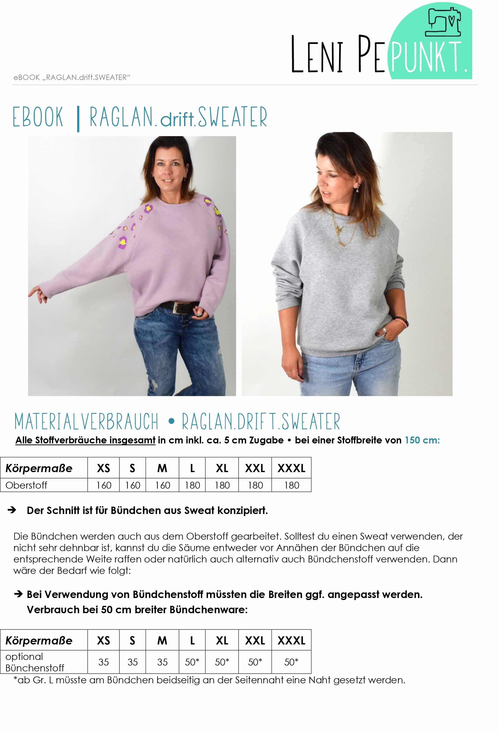 179 RAGLANdriftSWEATER - Materialverbrauch