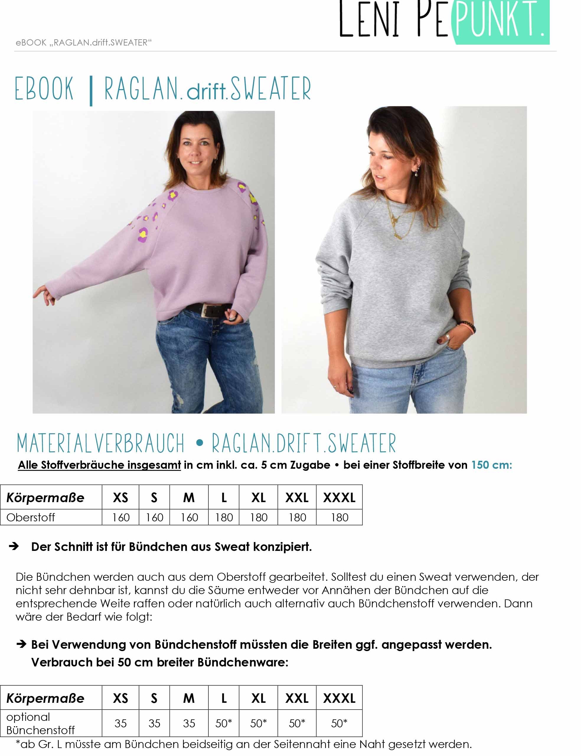 179 RAGLANdriftSWEATER - Materialverbrauch