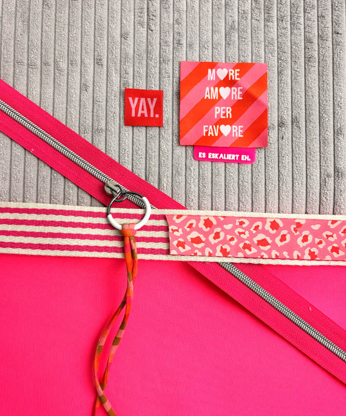 DIY Set NP725 SUNSETtotebag Breitcord Hellgrau-neonpink 1