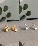 Ohrstecker Schleife mit Herz | Silber und Gold | #35