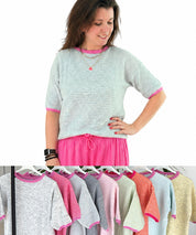 leni pepunkt _ Kurzarm Strickpulli Streifen_pink Bund Teaser 2