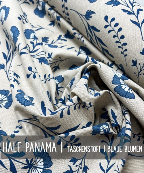 Half Panama | Taschenstoff | BLAUE BLUMEN