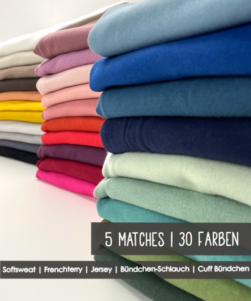 5 matches | Softsweat, Frenchterry, Jersey, Bündchen, Cuff in 30 Farben