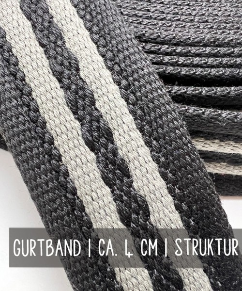 Gurtband | 4 cm | Streifen schwarz-grau | STRUKTUR