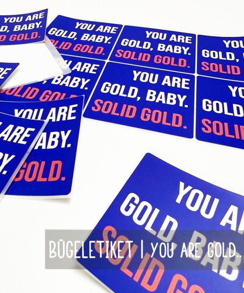 Bügeletikett | YOU ARE GOLD.. | Blau-Weiss-Orange 60x60 mm | Bügelbild