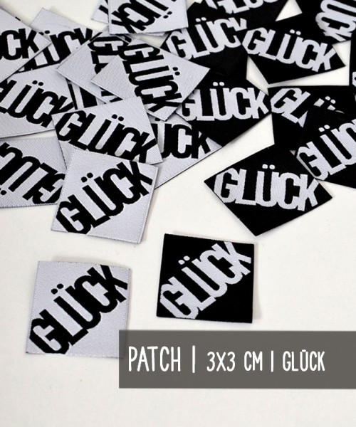 Patch | GLÜCK diagonal | 3x3 cm | Schwarz-Weiss | 2 Varianten