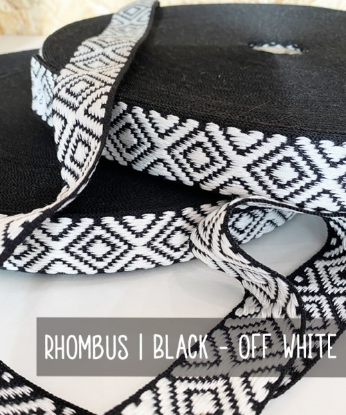 0,5 m Gurtband | 3 cm breit | RHOMBUS | Black-Off White