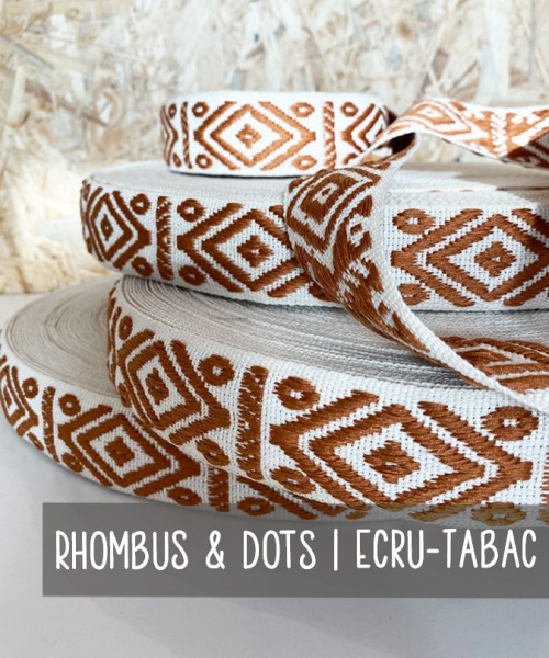 0,5 m Gurtband | 4 cm breit | RHOMBUS & DOTS | Ecru-Tabac