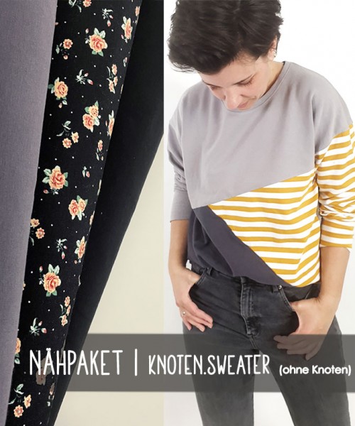 Nähpaket KNOTENsweater ohne Knoten | v. LIVEnähen 8.4.21 | dark grey - Rosen black - black