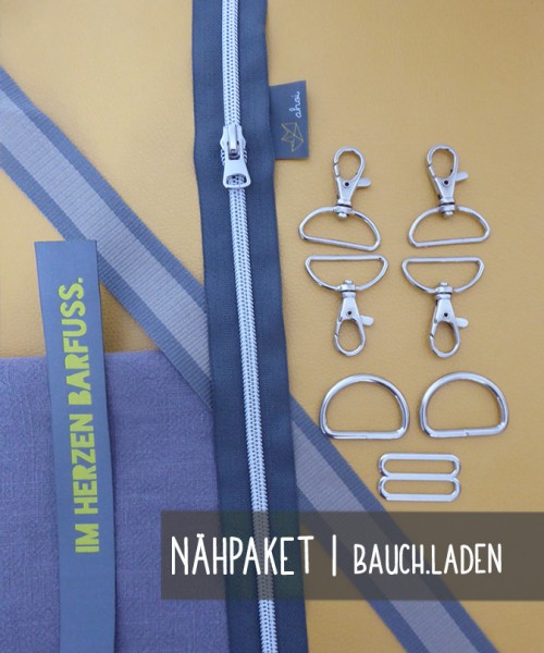 Nähpaket DOPPEL.tasche | Kunstleder Metallic Sonnengelb | Futter Grau | NP-5003